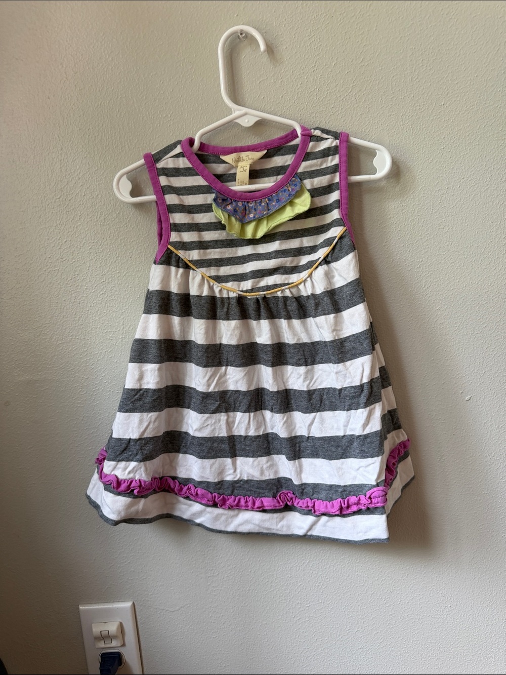 Matilda Jane Gray and White Striped Tank with Purple Trim